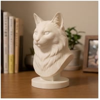 ノルウェージャンフォレストキャットの3Dプリント胸像 白PLA 彫刻 置物