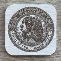 犬（キャバリア）の紋章コースター 4枚セット アンティーク調（珪藻土配合）