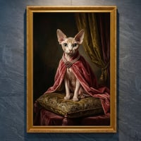 猫（スフィンクス）のルネサンス風肖像画 油絵風アートA4金縁額装インテリア壁掛け