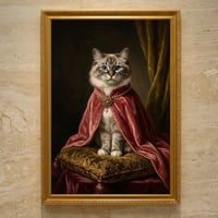 猫（ラグドール）のルネサンス風肖像画 油絵風アートA3額装インテリア壁掛け