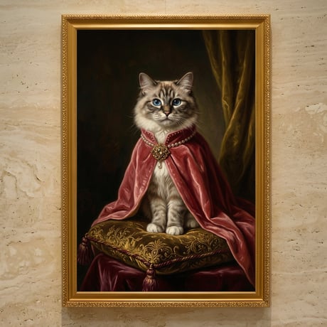 猫（ラグドール）のルネサンス風肖像画 油絵風アートA3額装インテリア壁掛け