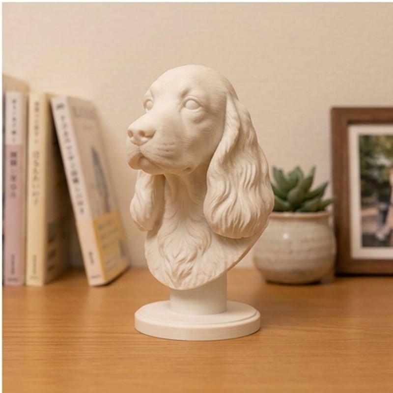 犬（コッカースパニエル）の3Dプリント胸像 白PLA 彫刻 置物