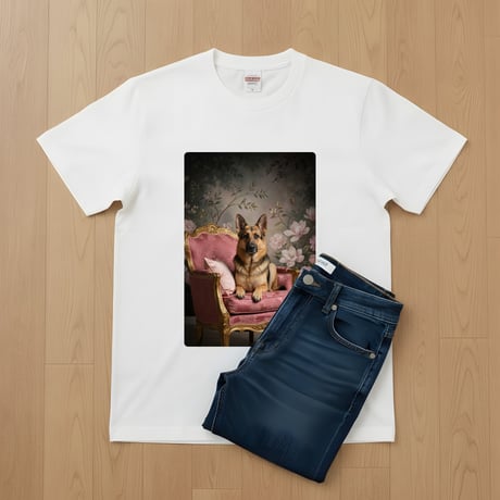 ジャーマンシェパード半袖Tシャツ ロココ調シャビーピンク ホワイト 男女兼用