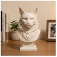 猫（メインクーン）の3Dプリント胸像 白PLA 彫刻 置物 インテリア
