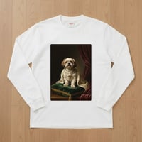 犬（シーズー）長袖Tシャツ ルネサンス風カラーアート ホワイト 男女兼用