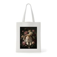 うさぎ（フレンチロップ）トートバッグ 花の油絵風アート キャンバス地
