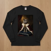猫（シャルトリュー）長袖Tシャツ ルネサンス風カラーアート ブラック 男女兼用