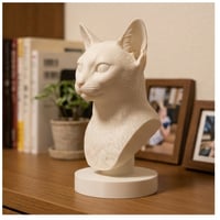 猫（アビシニアン）の3Dプリント胸像 白PLA 彫刻 置物 インテリア