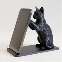 猫（オシキャット）のスマホスタンド 卓上 シルクブラック