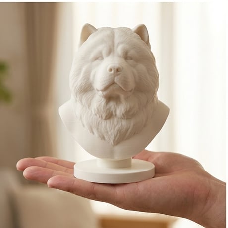 犬（チャウチャウ）の3Dプリント胸像 白PLA 彫刻 置物 インテリア