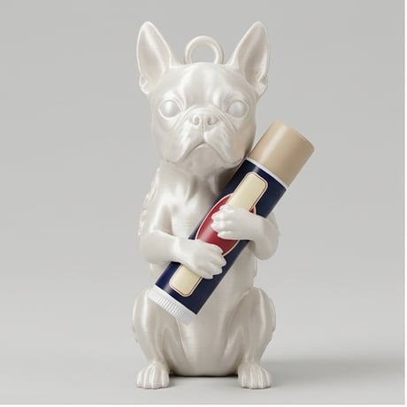 犬（ボストンテリア）の3Dプリント リップケース シルクホワイト キーホルダー