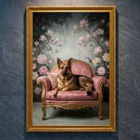 犬（ジャーマンシェパード）のロココ調アート A4金縁額装インテリア壁掛け