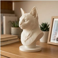 猫（ジャパニーズボブテイル）の3Dプリント胸像 白PLA 彫刻 置物 インテリア