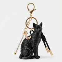 猫（ロシアンブルー）のキーホルダー ミニチュア シルクブラック