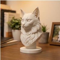 猫（ソマリ）の3Dプリント胸像 白PLA 彫刻 置物 インテリア