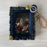 デグーバッグチャーム 花の油絵風アート ブラック額縁