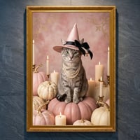 猫（アメリカンショートヘア）のハロウィン限定アート A4金縁額装インテリア壁掛け