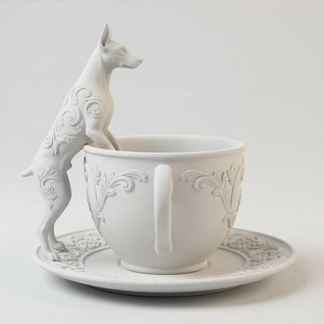 犬（ドーベルマン）のアクセサリートレイ 小物入れ マットホワイト