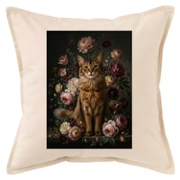 猫（ソマリ）クッション 45cm 花の油絵風カラーアート