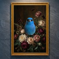 セイキチョウの花に囲まれた油絵風アート A4金縁額装インテリア壁掛け