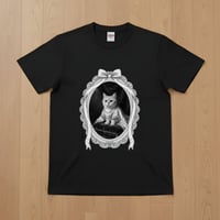猫（マンチカン）半袖Tシャツ ルネサンス風モノクロアート ブラック 男女兼用