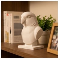 インコ（ダルマインコ）の3Dプリント胸像 白PLA 彫刻 置物 インテリア