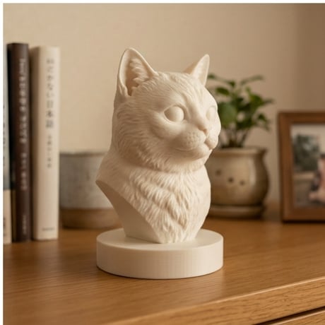 猫（マンチカン）の3Dプリント胸像 白PLA 彫刻 置物 インテリア