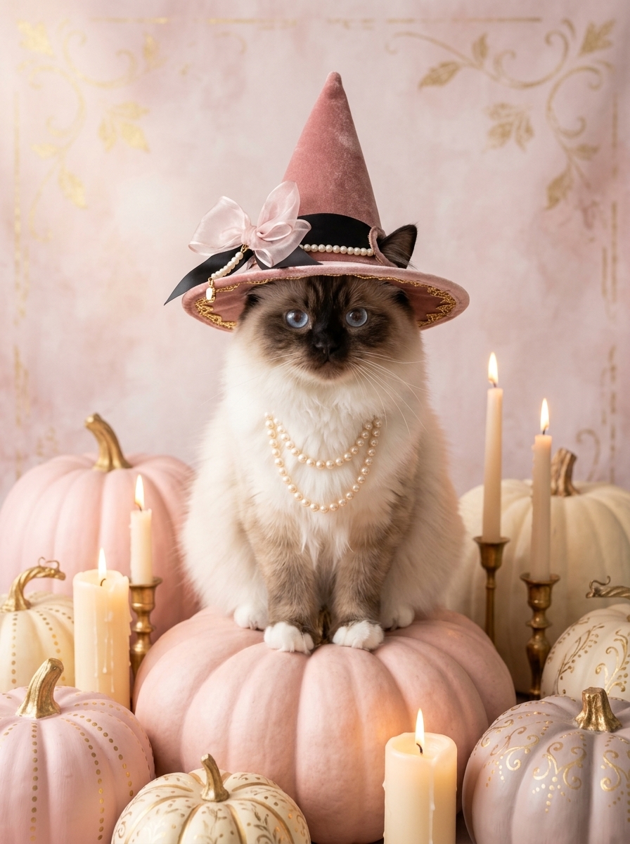 猫（ヒマラヤン）のハロウィン限定アート A4額装インテリア壁掛け