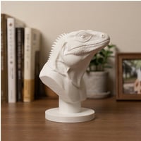 イグアナ（トゲオイグアナ）の3Dプリント胸像 白PLA 彫刻 置物 インテリア