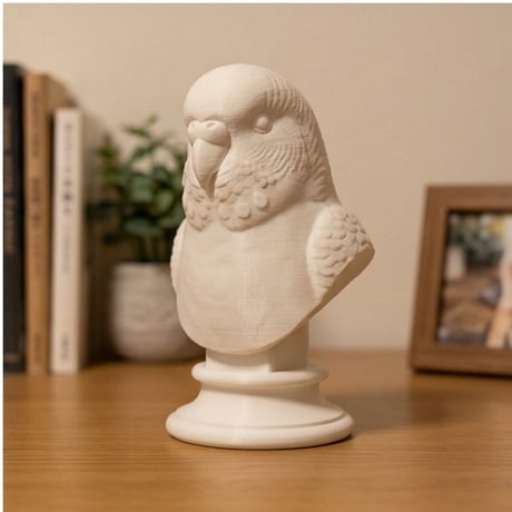 インコ（セキセイインコ）の3Dプリント胸像 白PLA 彫刻 置物 インテリア