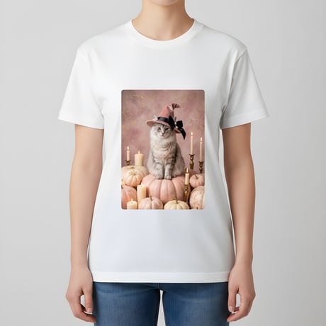 ノルウェージャンフォレストキャットTシャツ ハロウィン限定アート ホワイト