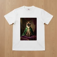 猫（バーミーズ）半袖Tシャツ ルネサンス風カラーアート ホワイト 男女兼用