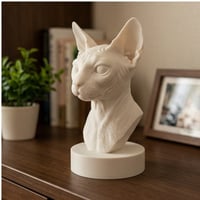 猫（スフィンクス）の3Dプリント胸像 白PLA 彫刻 置物 インテリア