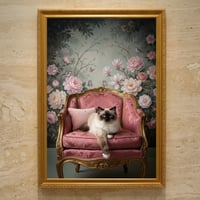 猫（ヒマラヤン）のロココ調シャビーピンクアート A3額装インテリア壁掛け