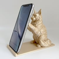 猫（メインクーン）のスマホスタンド 卓上 シルクゴールド