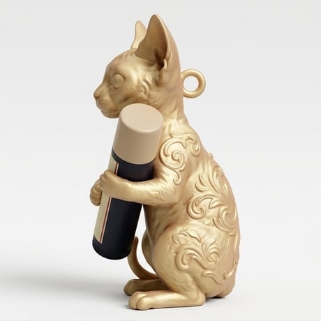 猫（デボンレックス）の3Dプリント リップケース シルクゴールド キーホルダー