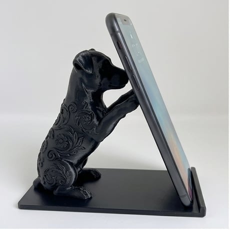 犬（ジャックラッセルテリア）のスマホスタンド 卓上 シルクブラック