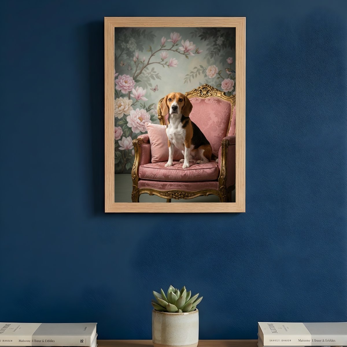 犬（ビーグル）のロココ調シャビーピンクアート A4額装インテリア
