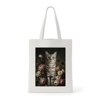 猫（アメリカンショートヘア）トートバッグ 花の油絵風アート キャンバス地