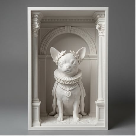 犬（チワワ）の3Dプリント ブックヌーク 白PLA 本棚インテリア