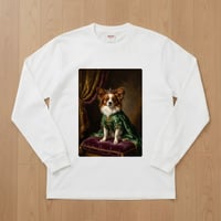 犬（パピヨン）長袖Tシャツ ルネサンス風カラーアート ホワイト 男女兼用