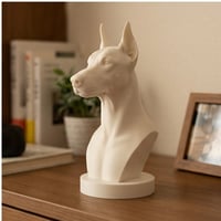 犬（ドーベルマン）の3Dプリント胸像 白PLA 彫刻 置物 インテリア