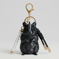 ハムスター（チャイニーズハムスター）のキーホルダー ミニチュア シルクブラック