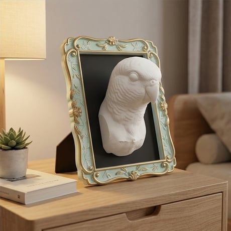 インコ（サザナミインコ）の壁掛けレリーフ 3Dプリント 白PLA インテリア