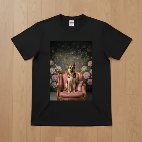 ジャーマンシェパード半袖Tシャツ ロココ調シャビーピンク ブラック 男女兼用