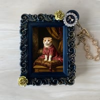 猫（スコティッシュフォールド）バッグチャーム ルネサンス風 ブラック額縁デザイン