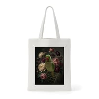 インコ（インドオオハナインコ）トートバッグ 花の油絵風アート キャンバス地