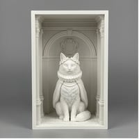 猫（ターキッシュアンゴラ）の3Dプリント ブックヌーク 白PLA 本棚インテリア