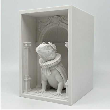 イグアナ（ブルーイグアナ）の3Dプリント ブックヌーク 白PLA 本棚インテリア