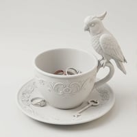 インコ（キバタン）のアクセサリートレイ 小物入れ マットホワイト